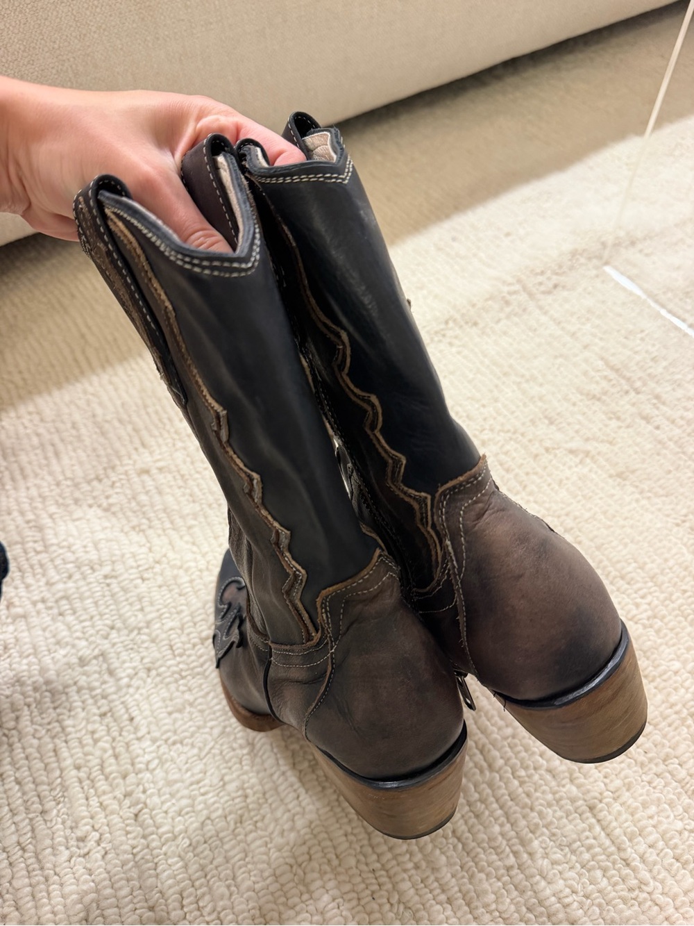 Freebird by Steven Black and Brown Leather Western Heeled Boots - Picture 3 of 9